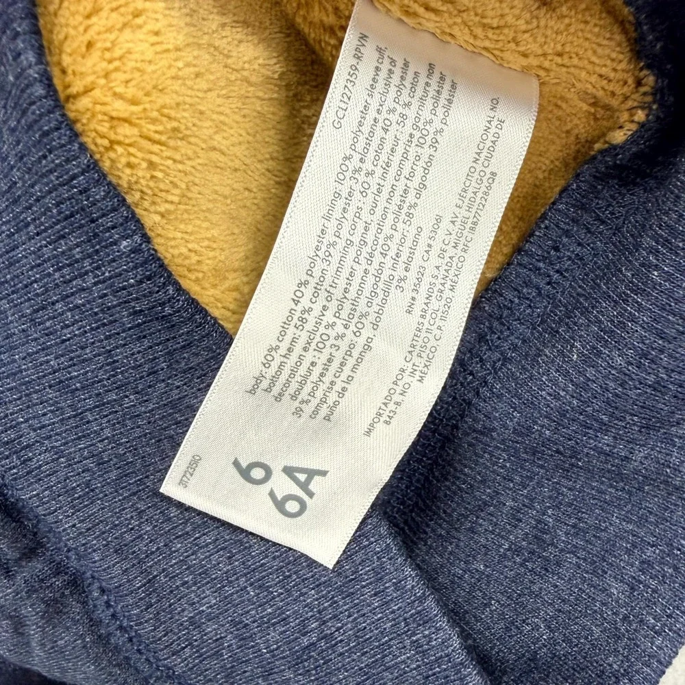 Carter's Fuzzy-Lined Hoodie Toddler Boys 6/6A Blue Long Sleeve Full Zip Jacket